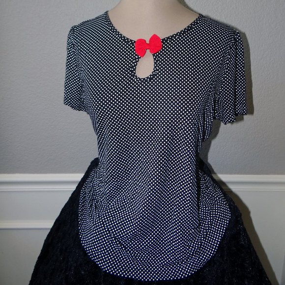 Sourpuss Tops - NWT Cute RETRO Style SOURPUSS Black and White Polka Dot Top with Red Bow Accent